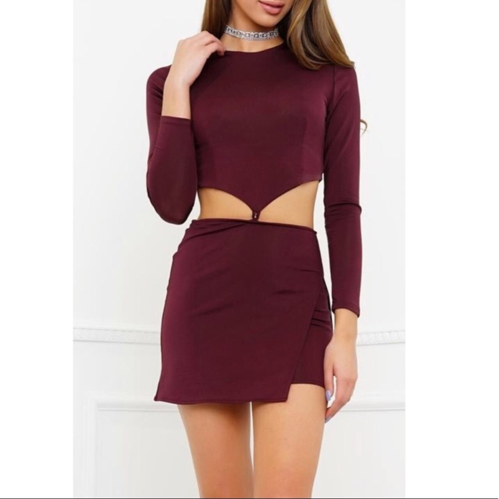 Want My Look Burgundy ‘Val’ Mini Dress Crop Set
